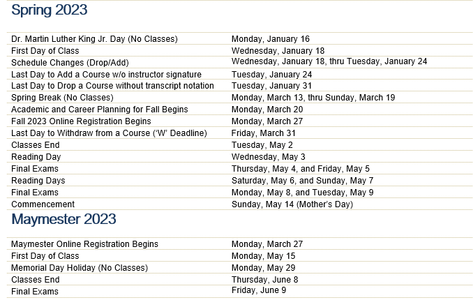 Academic Calendars Office of the Registrar Rollins College