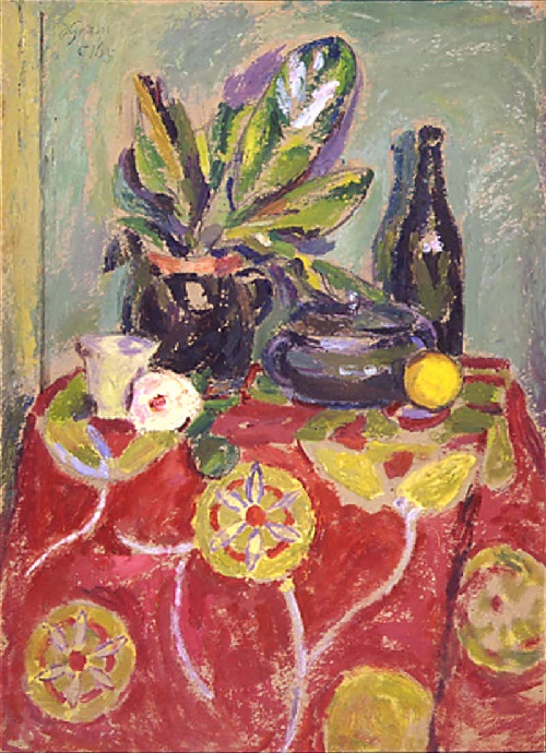 Still Life with Red Floral Cloth